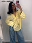 Chiffon Ruffle V-Neck Blouse – Loose Fit Long Sleeve Shirt
