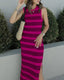 Sleeveless Knit Striped Dress – Mid-Length Side Slit Casual Look